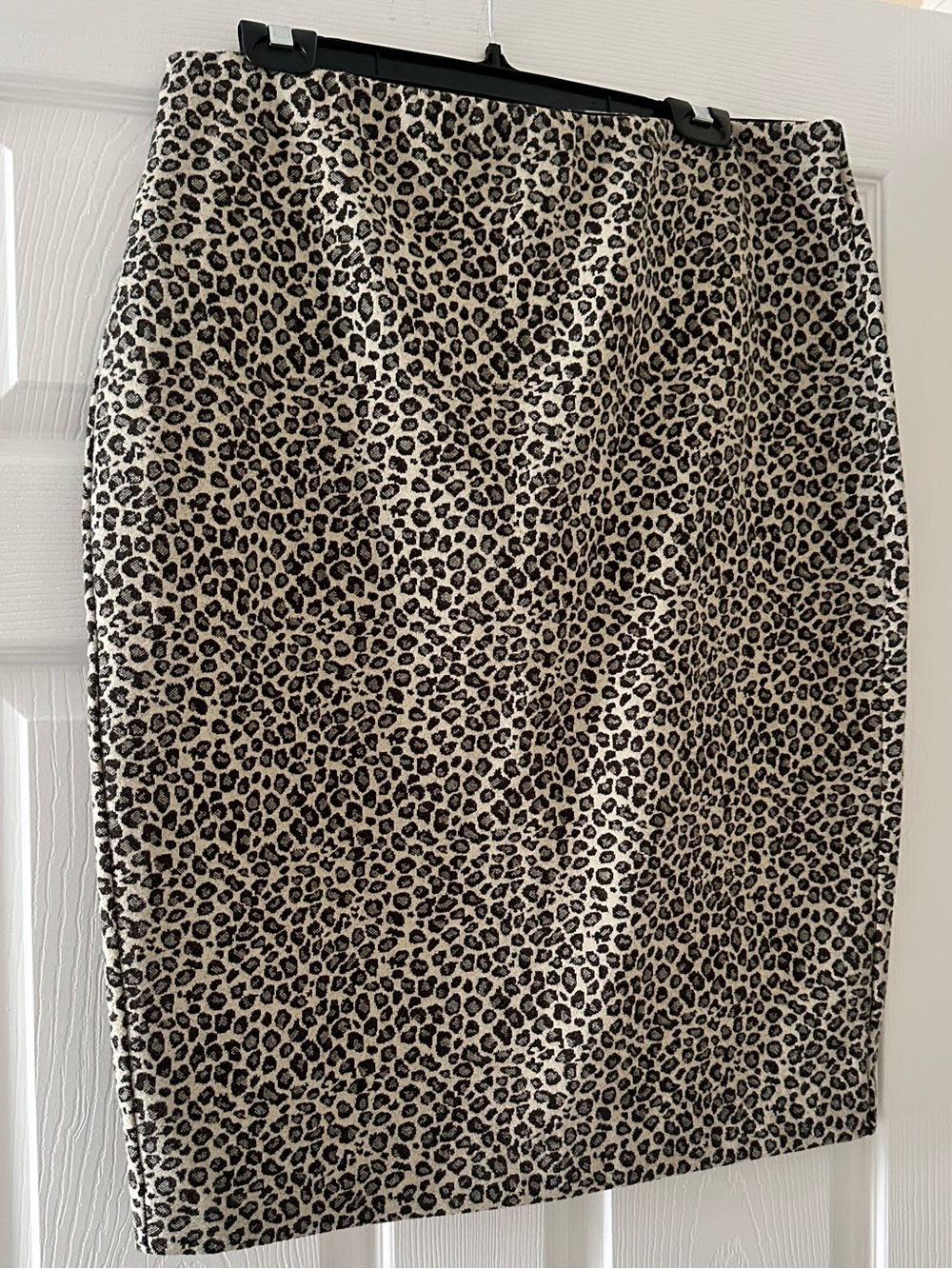 Express Leopard-Print High-Rise Pencil Skirt in Cream and Black Size Large
